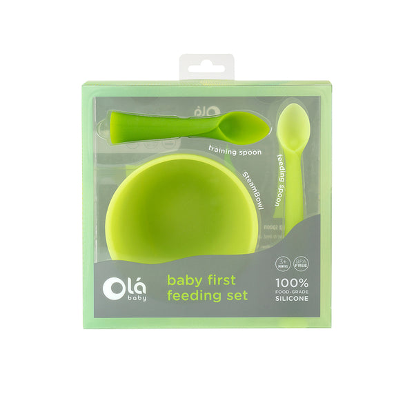 Olababy Training Fork, Training Spoon, Suction Bowl(Lemon) and Suction  Plate(Kiwi) Bundle