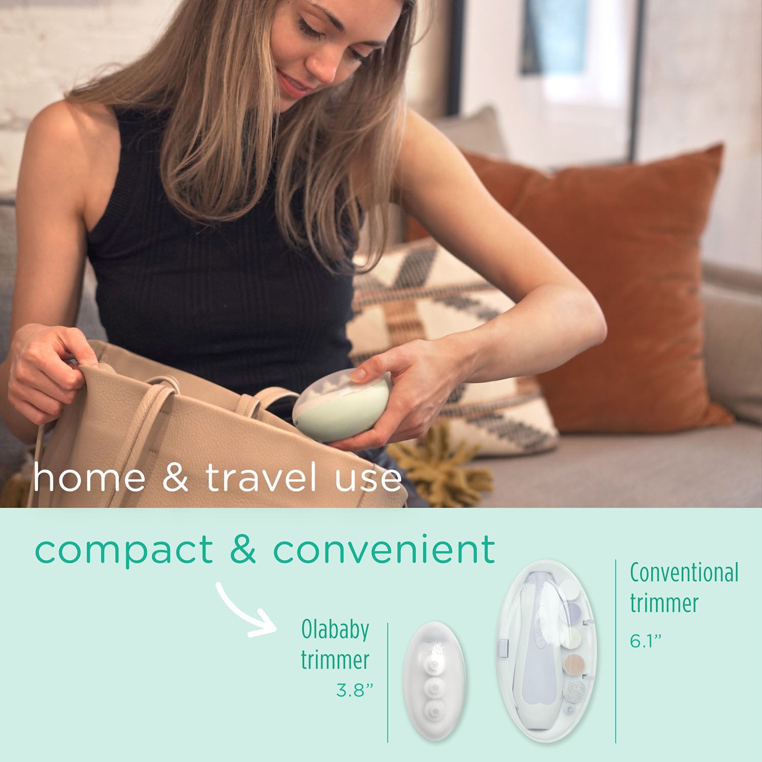 woman putting nail trimmer in diaper bag