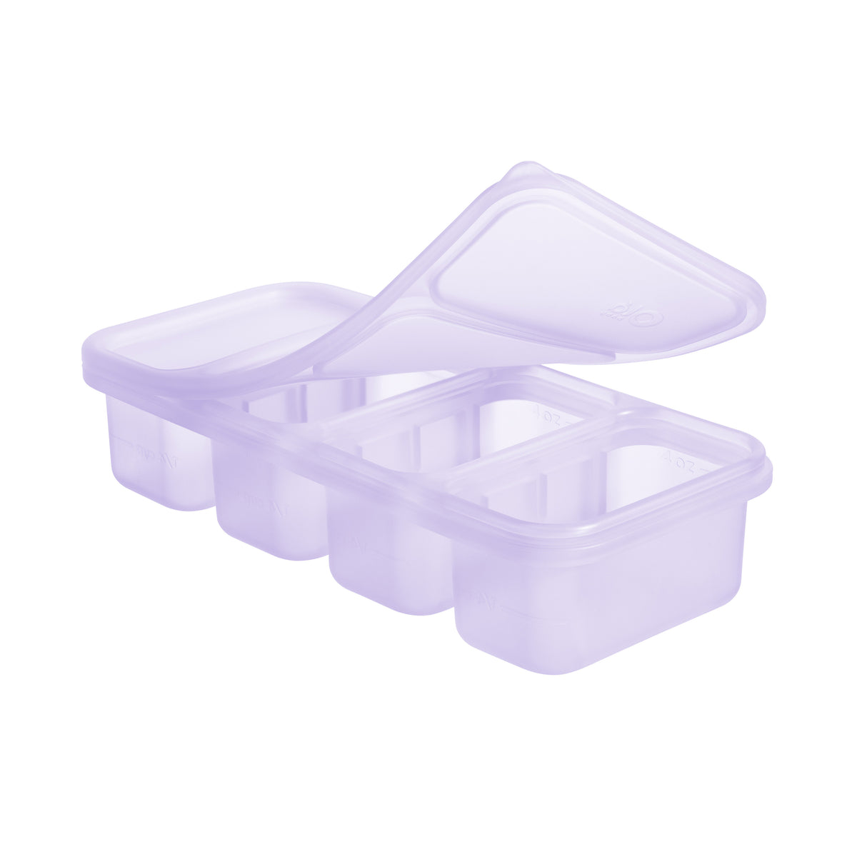 Olababy 1/2 cup lavender purple silicone baby food freezer tray with a clear protective silicone lid.