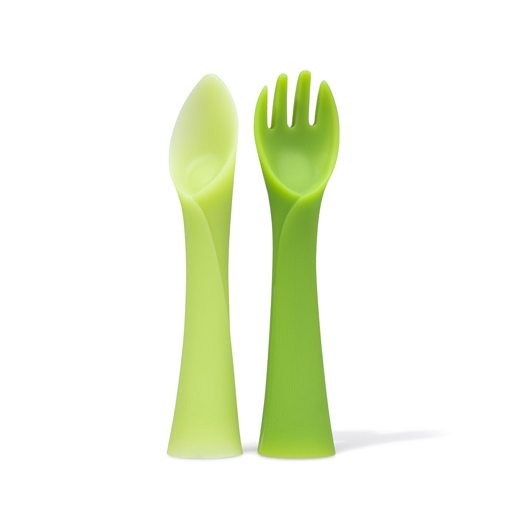 HIWOOD Baby Self Feeding Training Spoon and Fork Set with Travel