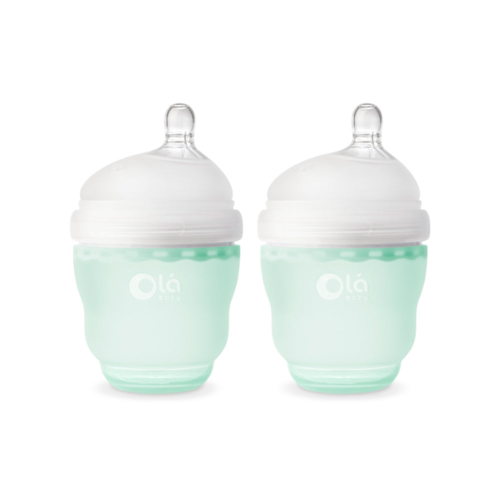 Silicone Baby Bottle 2 Pack Set - Leak Proof, Anti-Colic