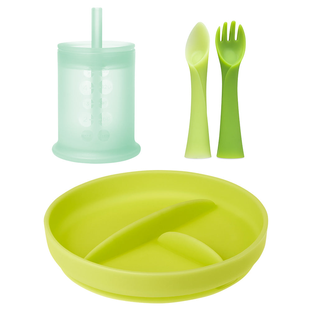 Baby Bowls, First Stage with Bendable Baby Spoons Fork, Suction Toddler Plates - for Toddler with Lid Straw, Non-Slip Baby Bowl Baby Plates, Infant